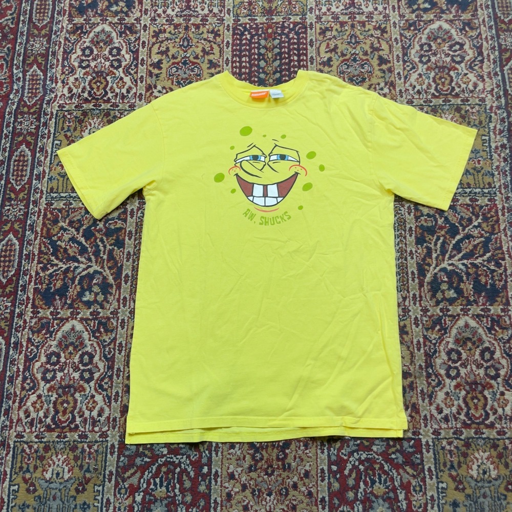 VTG Rare 2003 Nickelodeon SpongeBob SquarePants Aw Shucks Yellow T-Shirt XL Face